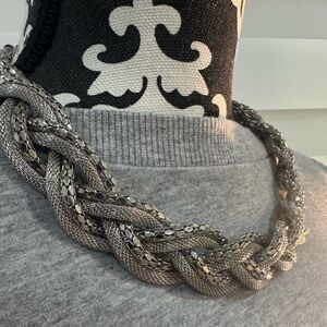 Source Unknown Shiny Silver Braided Statement Necklace
